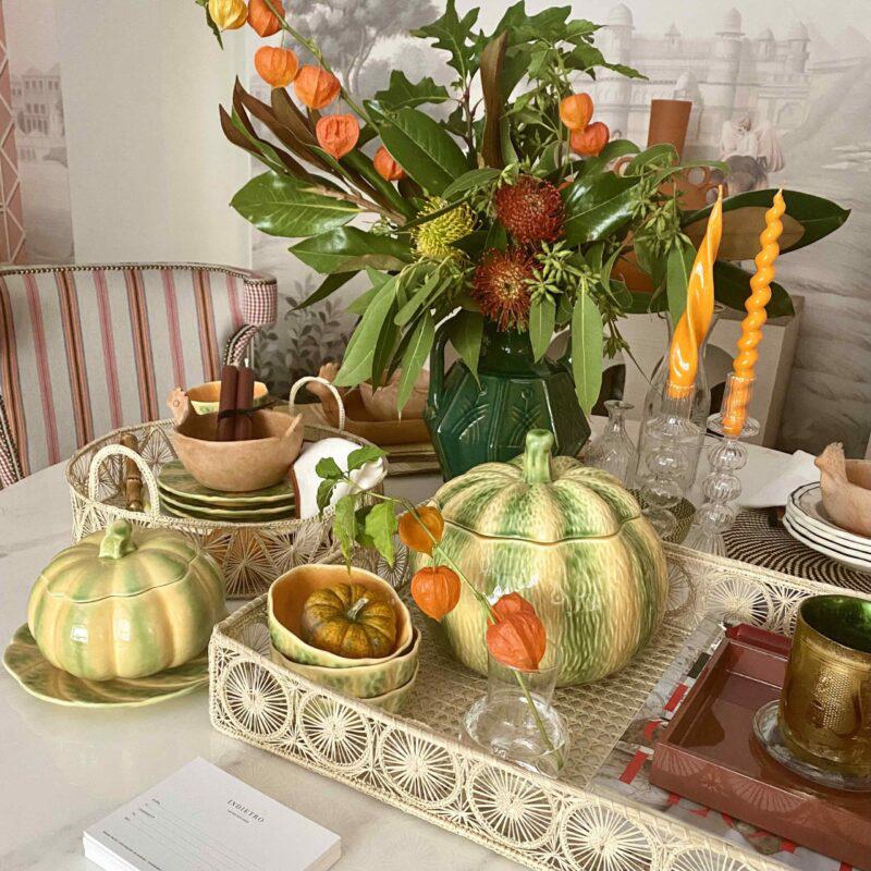 mesas de otoño, calabaza ceramica, halloweem piezas, indiet