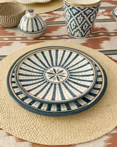 PLATO POSTRE RAYAS AZULES