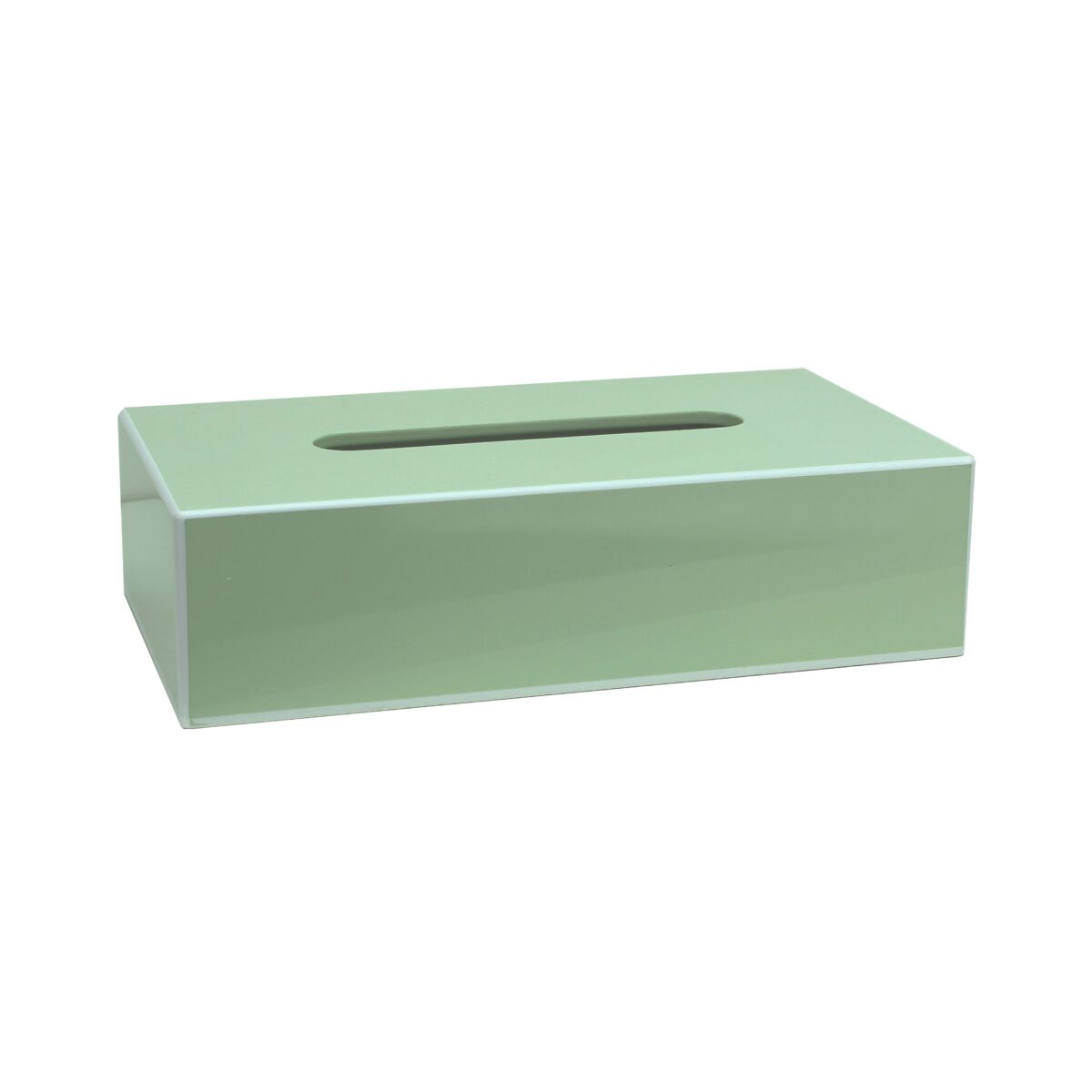 Ideal caja rectangular para Kleenex , de madera lacada en color verde .
