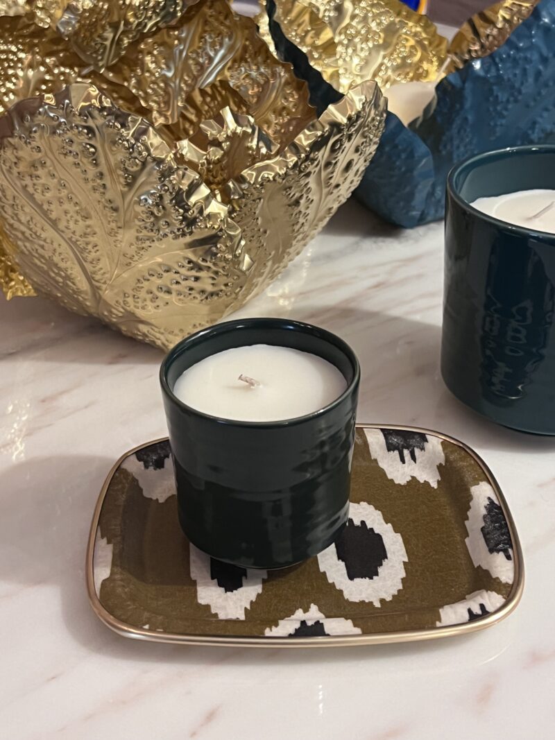 vela ceramica verde ingles, indietro