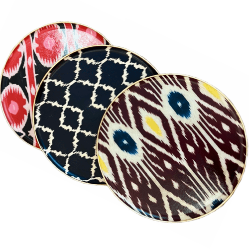 BANDEJAS FIBRA IKAT COLORES, INDIETRO