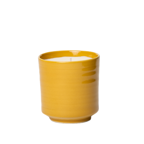 vela vaso ceramica amarillo, indietro