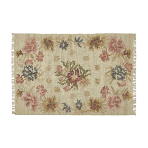 INDIETRO, ALFOMBRA YUTE FLORES KILIM