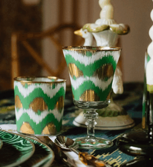 SET DE 2 VASOS IKAT VERDE