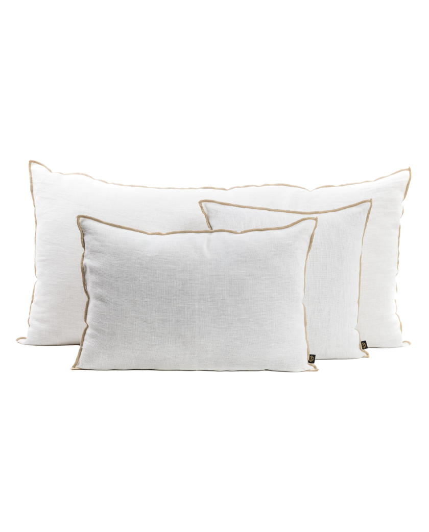 cojín blanco lino, cojines lino, haomy, indietro