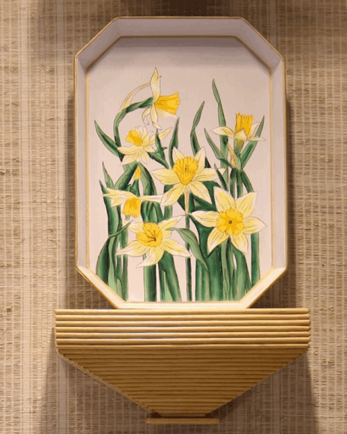 bandejas pintadas a mano, peanas ratán