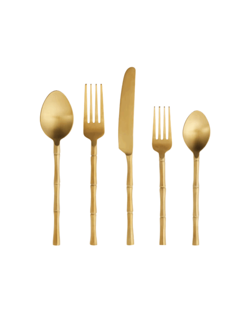 cubertería dorada bambu