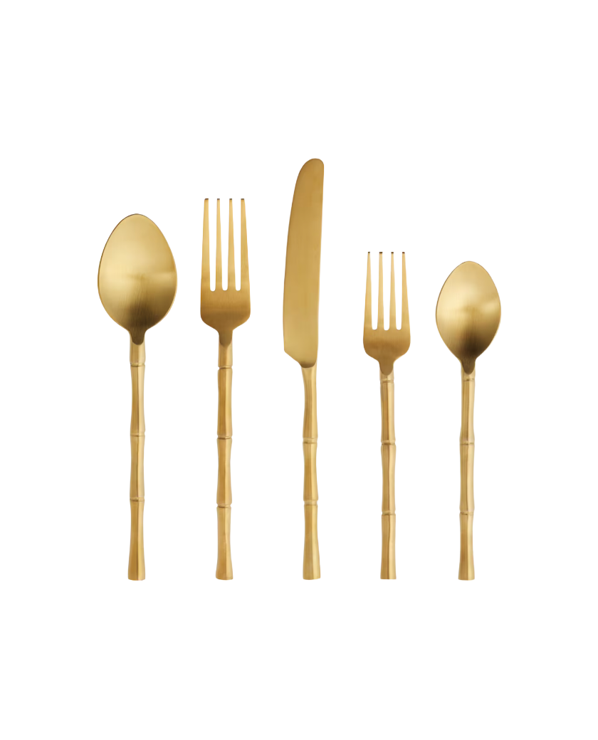 cubertería dorada bambu