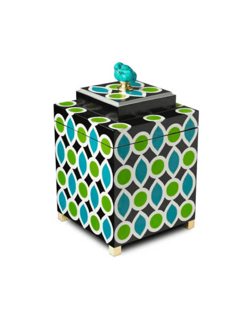 caja estampada, turquesa, caja, tibor