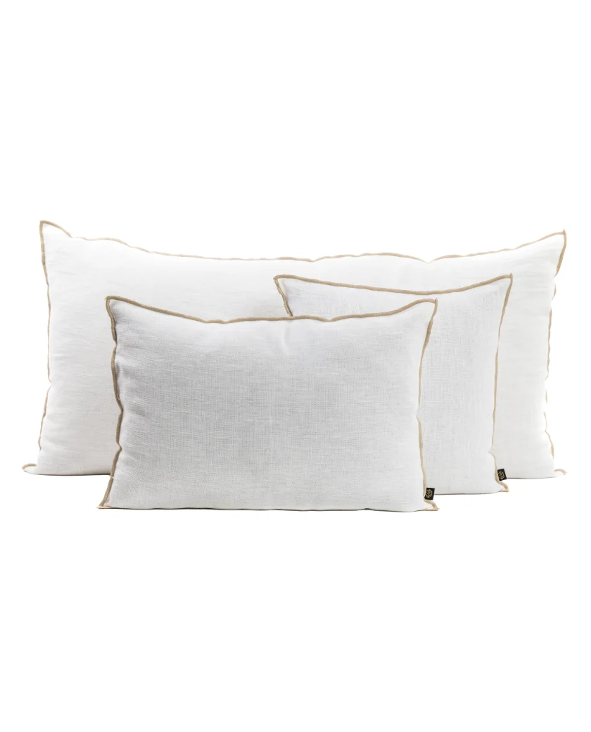 cojín blanco lino, cojines lino, haomy, indietro